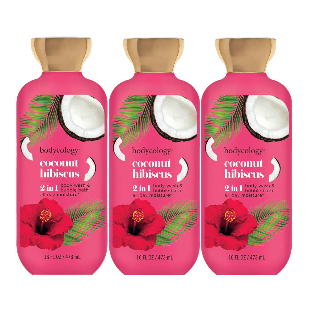 Coconut Hibiscus by Bodycology, 3 Pack 16oz 2 in 1 Body Wash & Bubble Bath women - Unik Glow