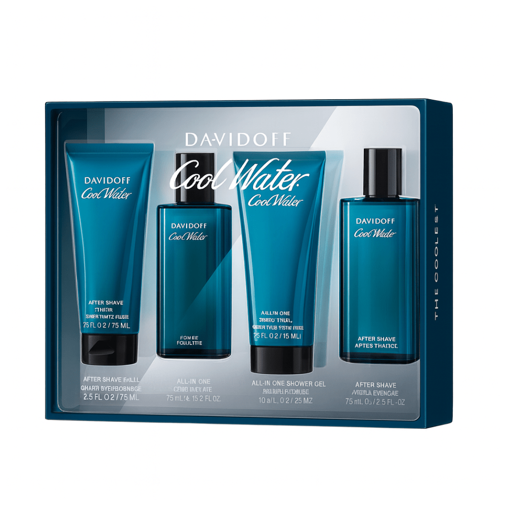 Cool Water by Davidoff, 4 Piece Gift Set for Men - Unik Glow