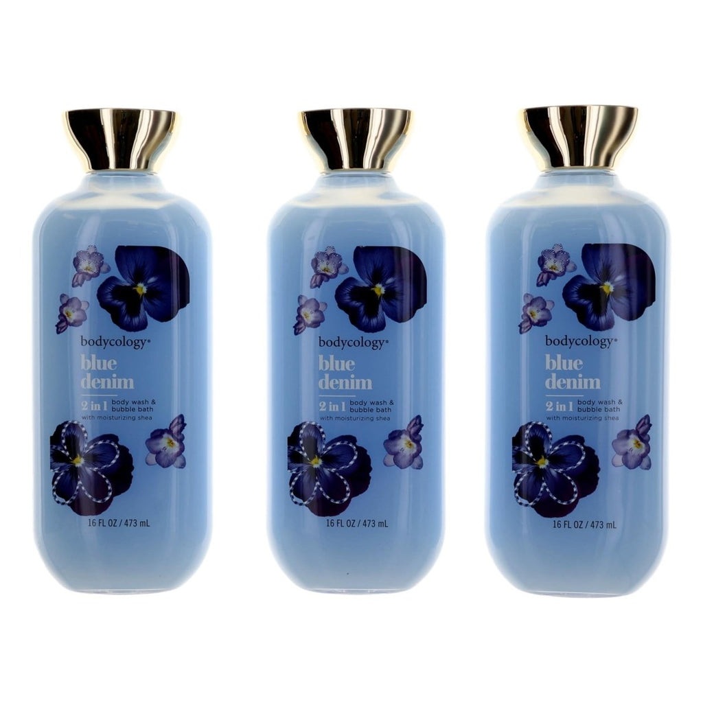 Blue Denim by Bodycology, 3 Pack 16oz 2 in 1 Body Wash & Bubble Bath women - Unik Glow