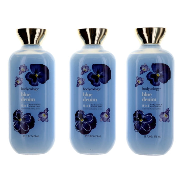 Blue Denim by Bodycology, 3 Pack 16oz 2 in 1 Body Wash & Bubble Bath women - Unik Glow