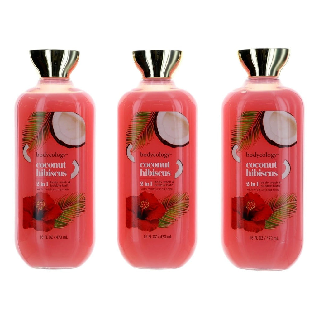 Coconut Hibiscus by Bodycology, 3 Pack 16oz 2 in 1 Body Wash & Bubble Bath women - Unik Glow
