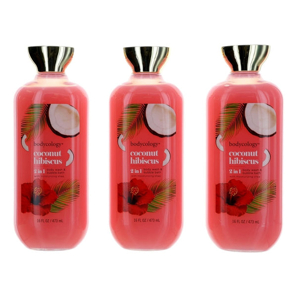 Coconut Hibiscus by Bodycology, 3 Pack 16oz 2 in 1 Body Wash & Bubble Bath women - Unik Glow