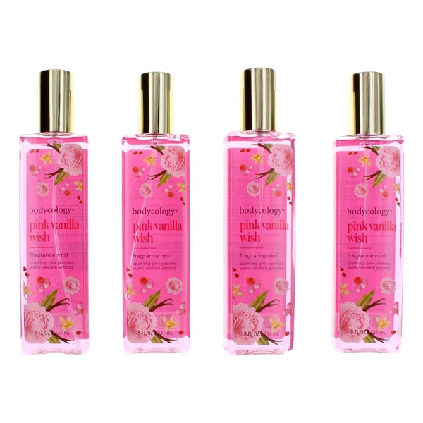 Pink Vanilla Wish by Bodycology, 4 Pack 8 oz Fragrance Mist for Women - Unik Glow