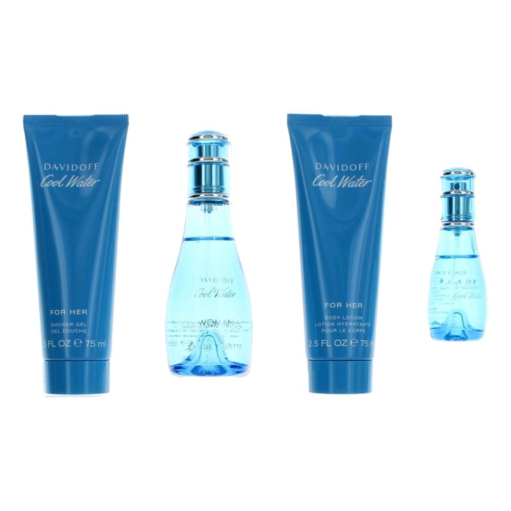 Cool Water by Davidoff, 4 Piece Gift Set for Women - Unik Glow