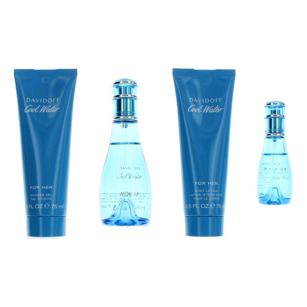 Cool Water by Davidoff, 4 Piece Gift Set for Women - Unik Glow