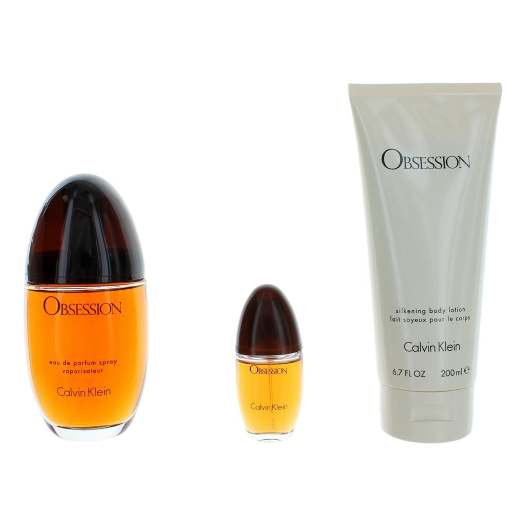 Obsession by Calvin Klein, 3 Piece Gift Set with 3.3 oz for Women - Unik Glow